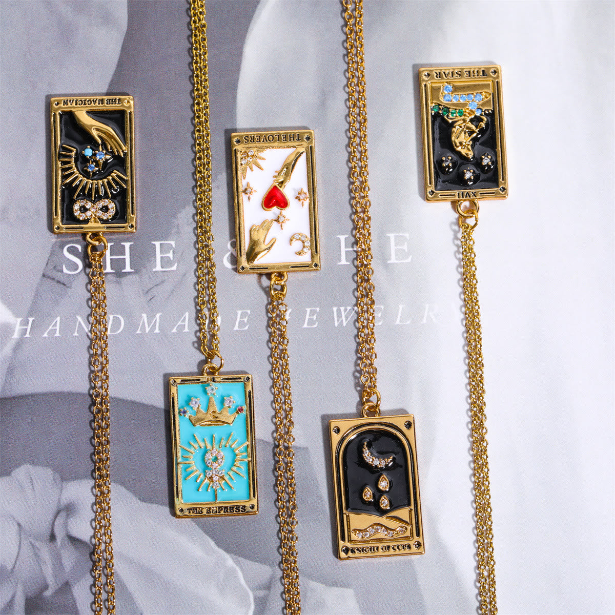 Brigitte® | Gold-Plated Tarot Pendant Necklace with Zirconia