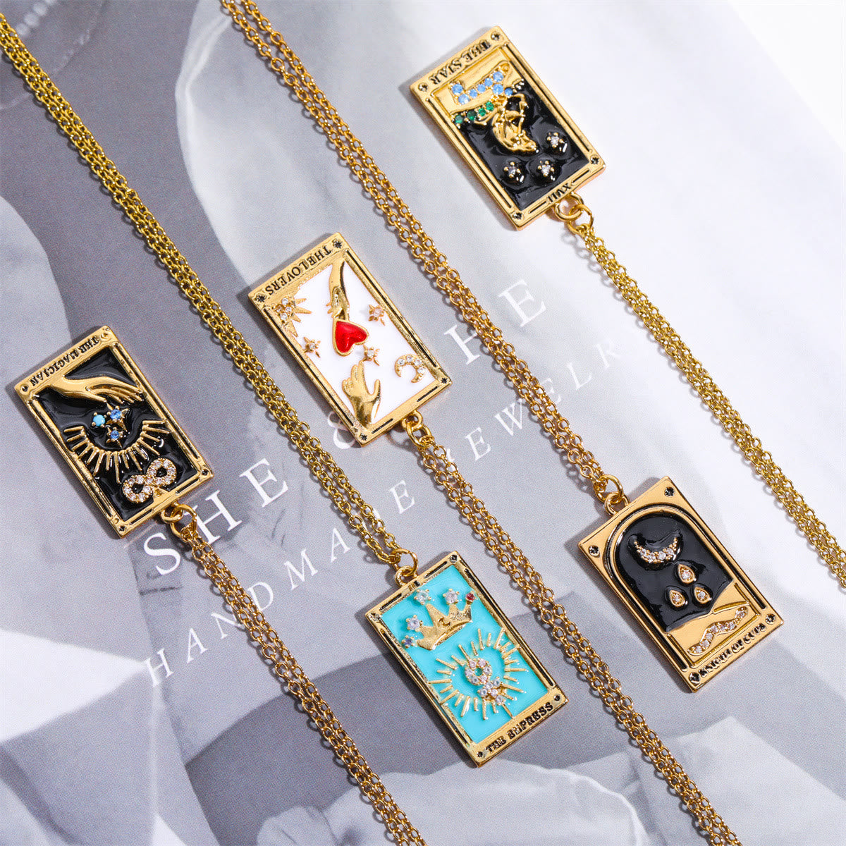 Brigitte® | Gold-Plated Tarot Pendant Necklace with Zirconia